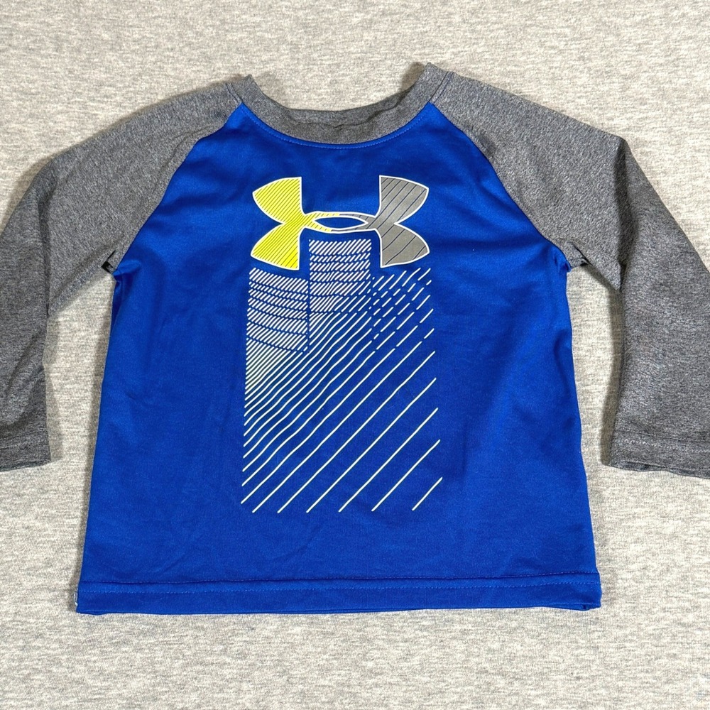 Under Armour Boys Blue Heather Grey Raglan Graphic Long Sleeve Tee 2T